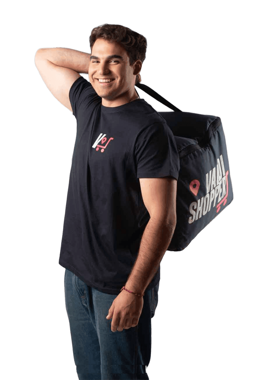 Repartidor Valdishopper con bolsa térmica y polera de la marca